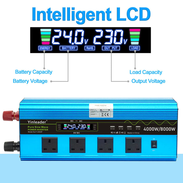 LVYUAN Power Inveter 4000W /8000W pure sine wave 24V to 240V converter LCD  with remote