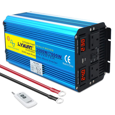 LVYUAN Pure Sine Wave Power inverter 3500W/7000W 24V 240V DC voltage converter USB & 2 AC sockets
