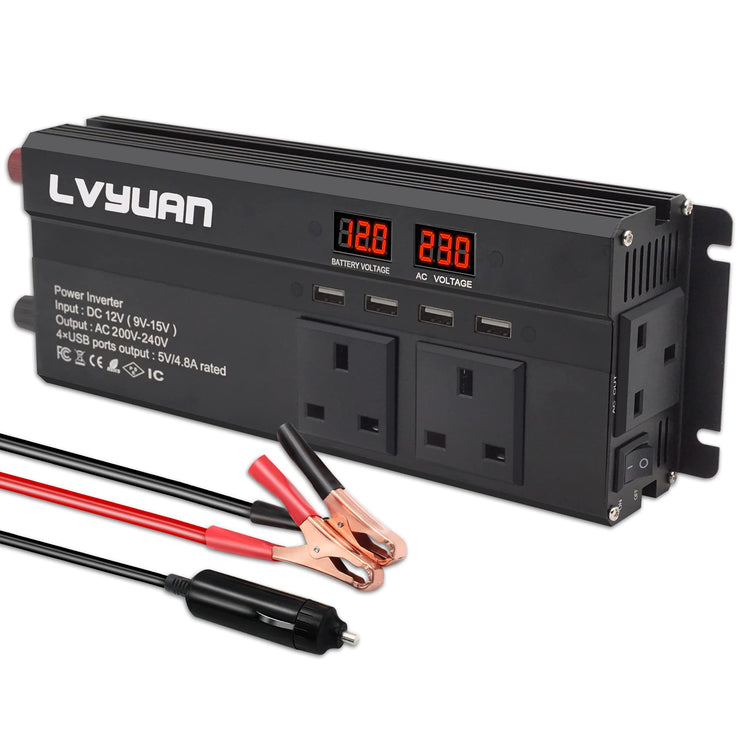 LVYUAN Modified Sine Wave Power Inverter 1200/2500 W DC 12V to 240V AC –  LVYUAN-UK