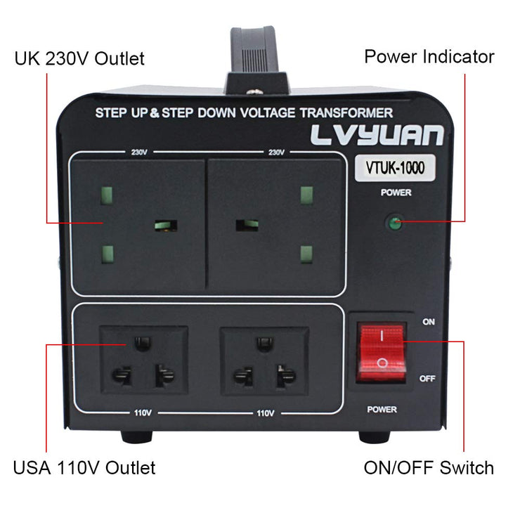 LVYUAN 1000W 220V ⇄ 110V Step Up & Step Down Voltage Transformer Conve –  LVYUAN-UK